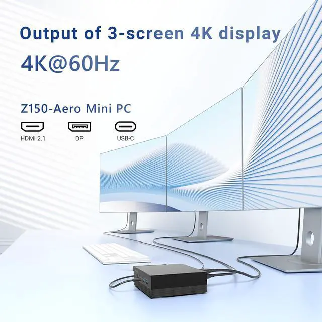 Alt view image 2 of 5 - MINIX Z150-Aero Mini PC, Intel N150 (Upgraded N100), 16GB DDR4, 512GB PCIe 3.0 NVMe SSD Micro Mini Computer, 4K Triple Display/1GB+2.5G Dual LAN/USB-C/WiFi 5/BT5.1/Vesa Mount/Auto Power On