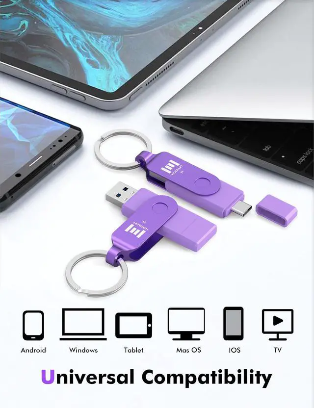 Alt view image 3 of 5 - MOSDART 1TB USB3.1 Fast Speed C and A Dual Flash Drive, exFAT Memory Stick with Keychain and LED Indicator, for iPhone 15 and 16, Android Phone, iPad, MacBook, and Other Laptops, Purple