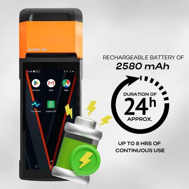 Alt view image 3 of 5 - Multzo POS PDA Receipt Printer 58mm High Speed Thermal Printer with Android 12, 5.45'' Touch Screen. Handheld Mobil SUNMI Point of Sale Tablet. Scan 1D/2D barcodes. (Black + Orange)