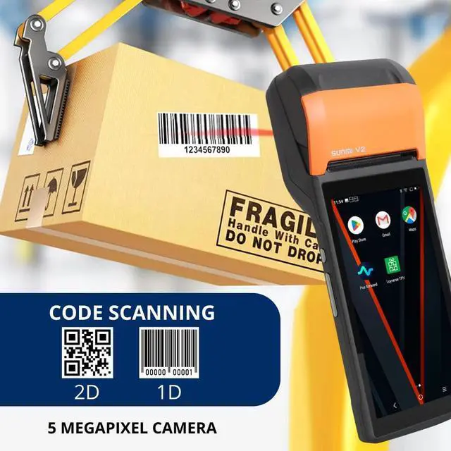 Alt view image 4 of 5 - Multzo POS PDA Receipt Printer 58mm High Speed Thermal Printer with Android 12, 5.45'' Touch Screen. Handheld Mobil SUNMI Point of Sale Tablet. Scan 1D/2D barcodes. (Black + Orange)