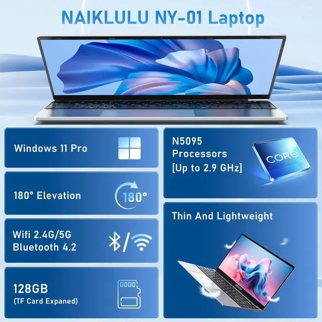 Alt view image 2 of 5 - NAIKLULU 14 Inch Laptop Computer,8GB RAM 256GB SSD,N5095 4C/4T Processor(up to 2.9Ghz),UHD Graphics,14" FHD 1920 * 1080 Display,WiFi 5,BT4.2,Backlit Keyboard