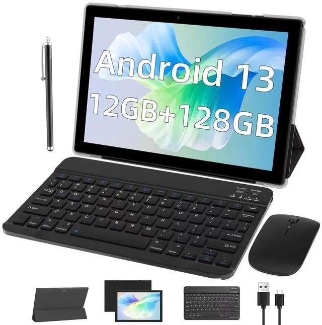 Main image of Android 13 Tablet with Keyboard protect Case Mouse Stylus 10 Inch Tablet 2 in 1 Tablets Set 12GB+128GB/1TB Expandable Dual camera Tablet PC 10.1" HD Screen 6000mAh Battery 5G Wifi WiFi6 BT5.0 Tableta