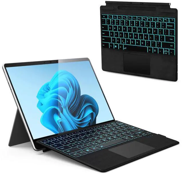 Main image of Surface Pro Keyboard, Wireless Type Cover for Microsoft Surface Pro 11/10/9/8/X, Ultra-Slim Portable Magnetic Bluetooth Keyboard with 7 Color Backlit, Pen Holder, Rechargeable Battery, Trackpad
