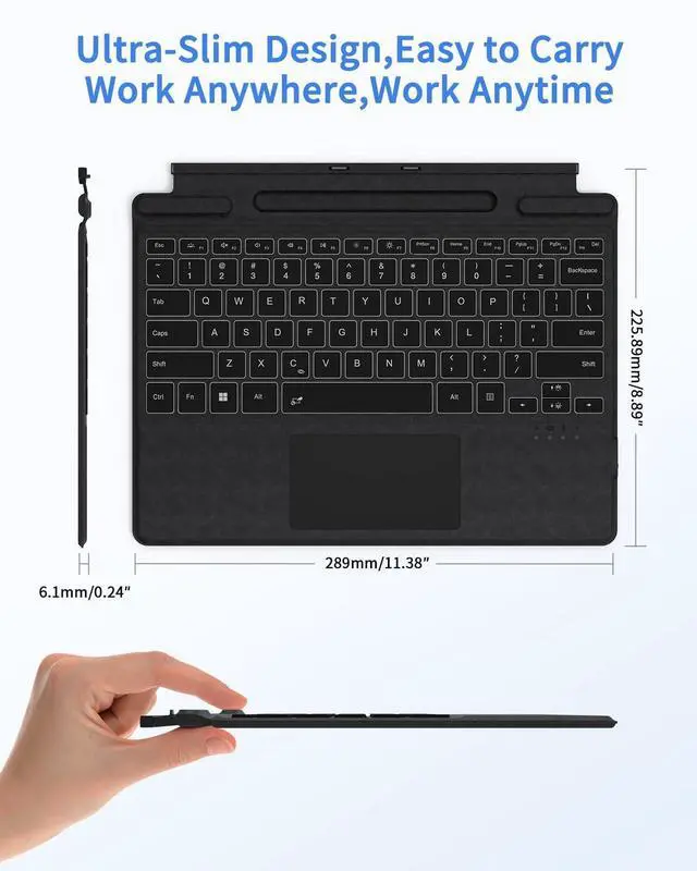 Alt view image 5 of 5 - Surface Pro Keyboard, Wireless Type Cover for Microsoft Surface Pro 11/10/9/8/X, Ultra-Slim Portable Magnetic Bluetooth Keyboard with 7 Color Backlit, Pen Holder, Rechargeable Battery, Trackpad