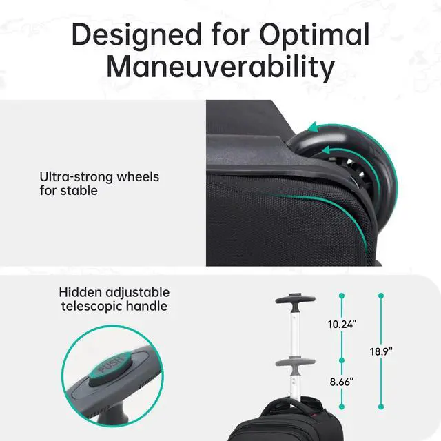 Alt view image 2 of 5 - OIWAS 17.3 inch Rolling Backpack with Wheels, Travel Wheeled Laptop Backpack with Wheels for Adults, Carry on Luggage Business Roller Computer Bag Work Trolley Suitcase Men Women Black