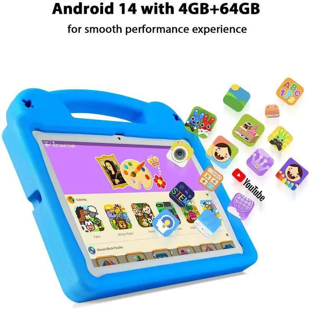 Alt view image 5 of 5 - paitanry Kids Tablet 10 Inch - Octa-Core, 8GB RAM (4+4) 64GB ROM, IPS HD 1280x800, WiFi 6, GMS - Android 14 Tablet for Kids with Parental Control, Kids Content & Eye Protection, EVA Case (Blue)