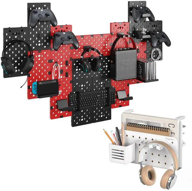 Main image of PEGZONE Desk Side Storage Organizer No Drill Under Desk Laptop Holder Bundle with 14 PCS Controller and Headphone Holder Wall Mount