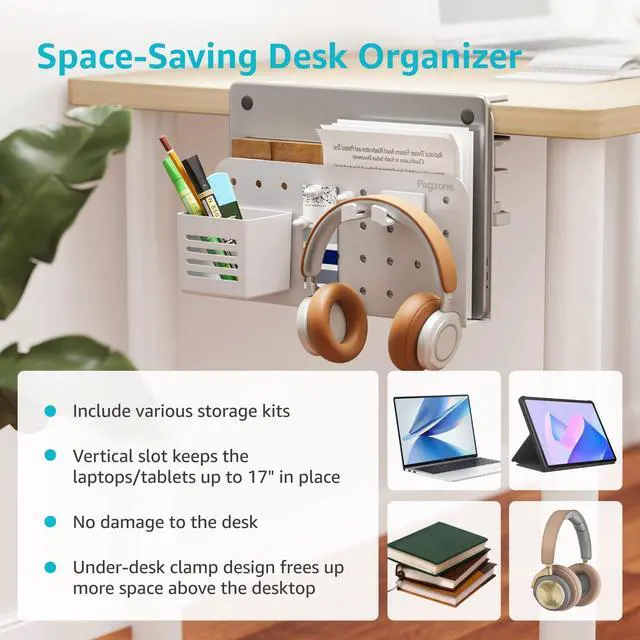 Alt view image 5 of 5 - PEGZONE Desk Side Storage Organizer No Drill Under Desk Laptop Holder Bundle with 14 PCS Controller and Headphone Holder Wall Mount