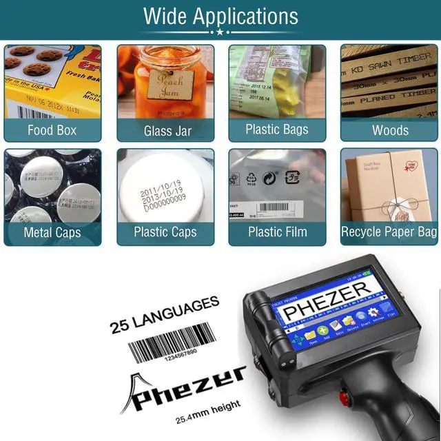 Alt view image 3 of 5 - Phezer Handheld Inkjet Printer Gun P15U with Quick-Drying Ink Cartridge, 0.5inch Portable Handheld Printer for Text/Barcode/Logo/QR/Counter/Number/Date (P15 Inkjet Printer with JS62 Cartridge)