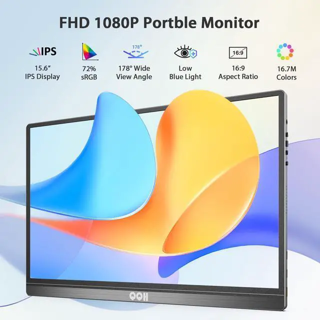 Alt view image 2 of 5 - QQH Portable Monitor 15.6inch FHD 1080P USB C HDMI Alloy Travel Screen Monitor with w/Smart Cover & Built-in Speaker, Plug&Play Ultra Slim Second External Screen for Laptop PC Phone Mac (Z12-3)