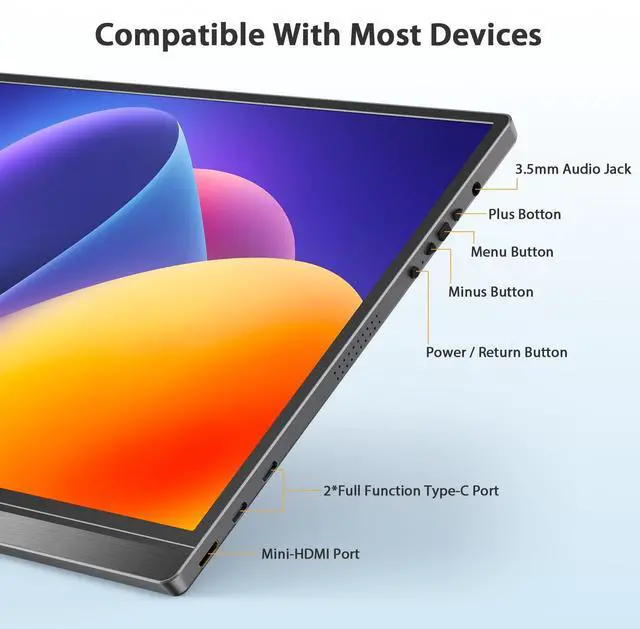 Alt view image 3 of 5 - QQH Portable Monitor 15.6inch FHD 1080P USB C HDMI Alloy Travel Screen Monitor with w/Smart Cover & Built-in Speaker, Plug&Play Ultra Slim Second External Screen for Laptop PC Phone Mac (Z12-3)