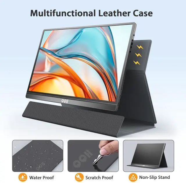 Alt view image 5 of 5 - QQH Portable Monitor 15.6inch FHD 1080P USB C HDMI Alloy Travel Screen Monitor with w/Smart Cover & Built-in Speaker, Plug&Play Ultra Slim Second External Screen for Laptop PC Phone Mac (Z12-3)