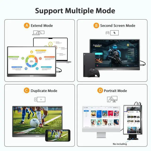 Alt view image 4 of 5 - QQH Portable Monitor 15.6inch FHD 1080P USB C HDMI Alloy Travel Screen Monitor with w/Smart Cover & Built-in Speaker, Plug&Play Ultra Slim Second External Screen for Laptop PC Phone Mac (Z12-3)