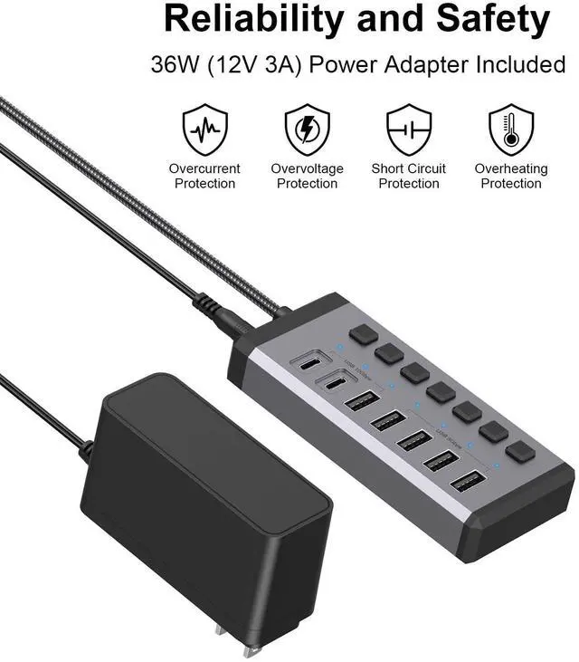 Alt view image 2 of 5 - 36W Powered 7-Port USB 3.2 Hub Bundle with Magnetic NVMe Enclosure with Magsafe for iPhone 15 Pro Max