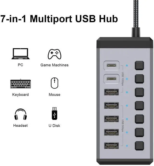 Alt view image 3 of 5 - 36W Powered 7-Port USB 3.2 Hub Bundle with Magnetic NVMe Enclosure with Magsafe for iPhone 15 Pro Max