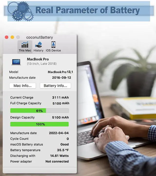 Alt view image 4 of 5 - pengguo Battery A1713 for MacBook Pro 13 Inch A1708 Late 2016 Mid 2017 EMC 2978 3164, Replacement Battery A2171 for MacBook Pro 13 Inch A2159 (2019) A2289 (2020) A2338 (2020) Upgraded 6.2 Versions