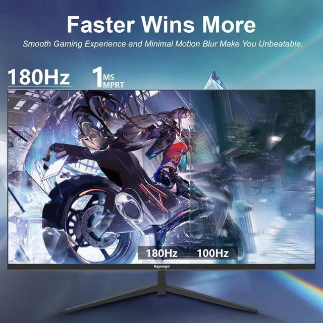 Alt view image 2 of 5 - Raywego 27 inch Gaming Monitor Full HD 1920x1080, 180Hz,1ms, Adaptive-Sync, HDR10,Eye-Care Technology,HDMI, DisplayPort, 3-Side Virtually Borderless Design,Support Wall Mount Install(100x100mm)