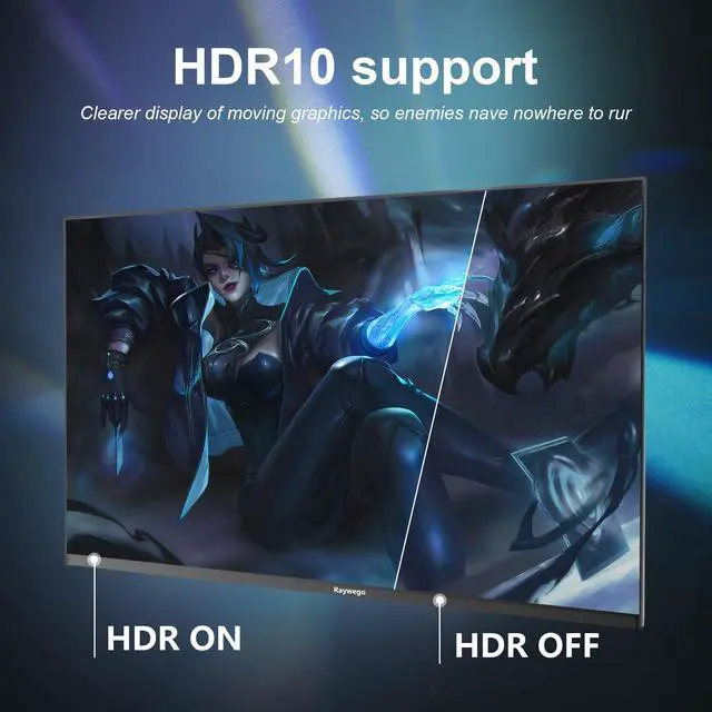 Alt view image 4 of 5 - Raywego 27 inch Gaming Monitor Full HD 1920x1080, 180Hz,1ms, Adaptive-Sync, HDR10,Eye-Care Technology,HDMI, DisplayPort, 3-Side Virtually Borderless Design,Support Wall Mount Install(100x100mm)