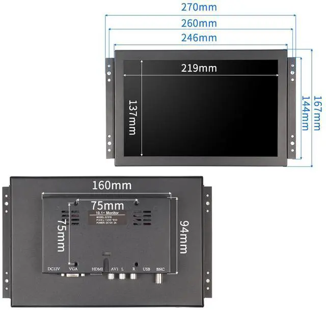 Alt view image 2 of 5 - 10.1 inch Industrial Monitor High Brightness 1000 nit Sunlight readable Support HDMI/VGA/USB/BNC Interface, Built-in Speakers with Speakers LCD Display 1280X800 (Capacitive Touch, 10.1 Inch)