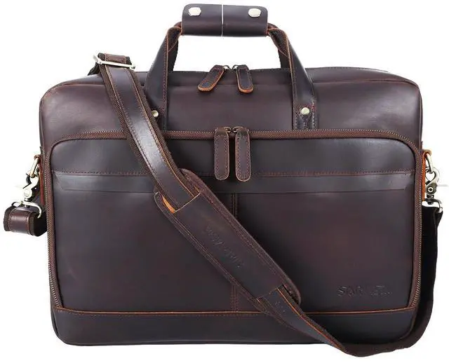 Alt view image 2 of 5 - STAR VISTA Matteo Large 18" Laptop Messenger Bag, Full Grain Leather Briefcase for Men, Business Travel, YKK Zippers and Brass Hardware, Fits 17.3" Laptop, Dark Brown