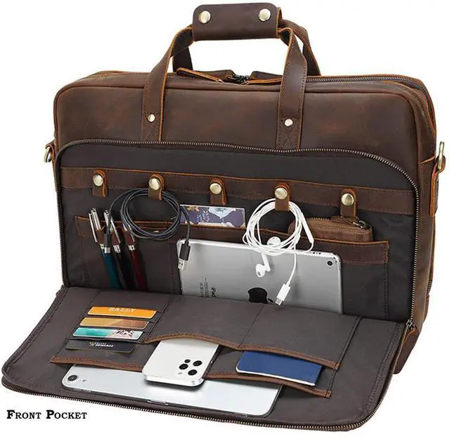 Alt view image 5 of 5 - STAR VISTA Matteo Large 18" Laptop Messenger Bag, Full Grain Leather Briefcase for Men, Business Travel, YKK Zippers and Brass Hardware, Fits 17.3" Laptop, Dark Brown