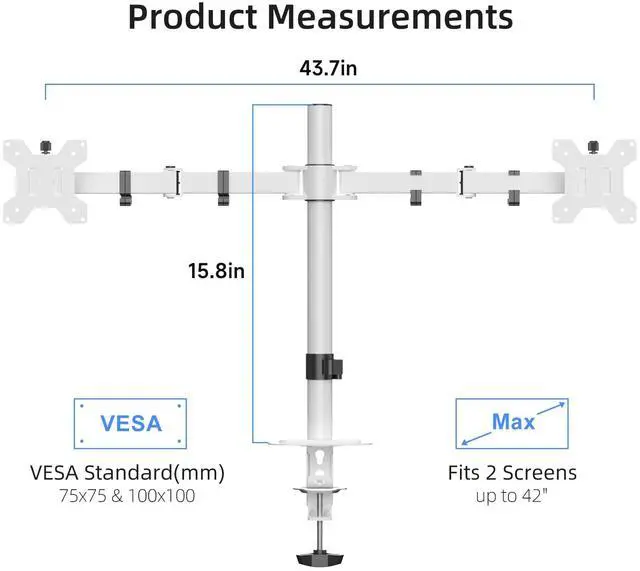 Alt view image 2 of 5 - Suptek Dual Monitor Desk Mount, Adjustable Dual Monitor Arm for 2 Monitor Screens up to 42 inch, Extra Tall 15.75" Pole Dual Monitor Stand for Desk, Holds up to 22 lbs,White(MD9442LW)