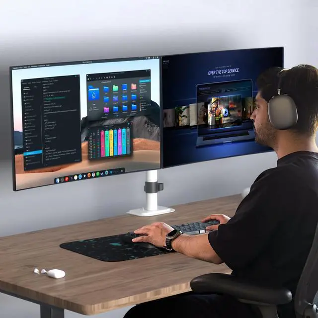 Alt view image 4 of 5 - Suptek Dual Monitor Desk Mount, Adjustable Dual Monitor Arm for 2 Monitor Screens up to 42 inch, Extra Tall 15.75" Pole Dual Monitor Stand for Desk, Holds up to 22 lbs,White(MD9442LW)