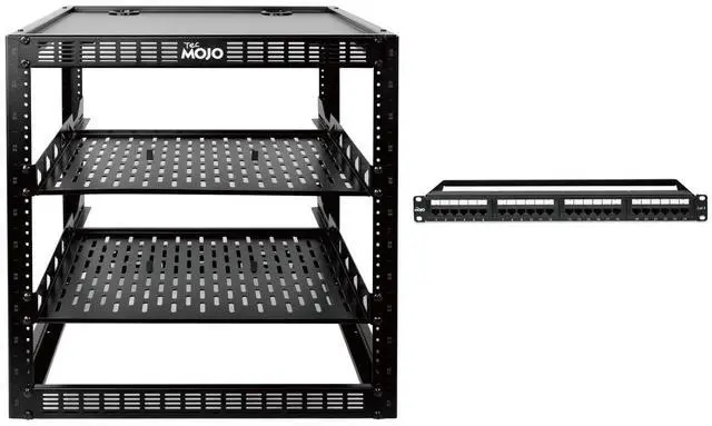 Main image of Tecmojo 12U Open Frame Network Rack & Patch Panel 24 Port, Server Rack with 2 PCS 1U Server Rack Shelf&Hardware, Keystone Patch Panel Cat6/Cat5e/Cat5 with Cable Management