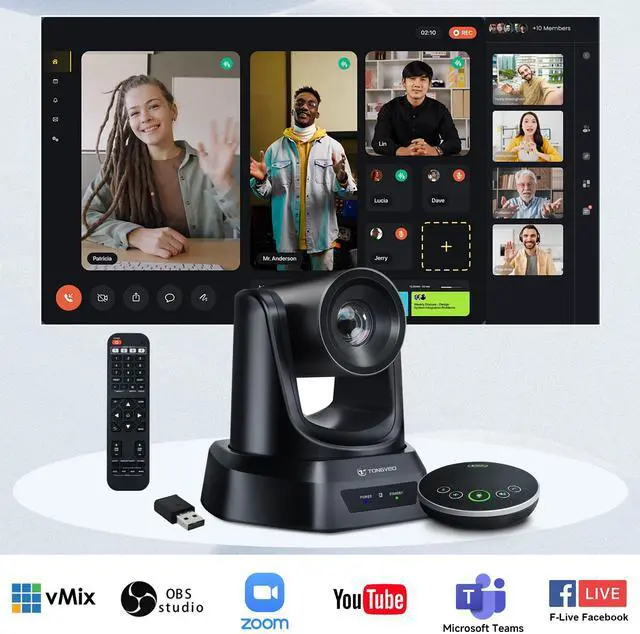 Alt view image 2 of 5 - TONGVEO Wireless Conference Room Webcam, Church Live Streaming 20X USB 1080P 60fps PTZ Camera for Worship Services Online Conference, Works with Zoom, Skype OBS Easy to Set Up