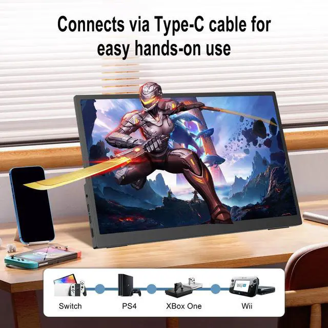Alt view image 3 of 5 - 2K Portable Monitor 15.6inch 2560 * 1680 Ultra-Slim, HDR FreeSync Laptop Monitor w/VESA Gaming Display, 500cd,100% sRGB Portable Display w/45deg Adjustable Stand,for Laptop PC Phone Mac