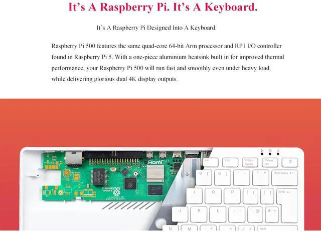 Alt view image 3 of 5 - Pi 500 Basic Kit, Powerful Keyboard Computer, Same Quad-Core 64-bit Arm Processor and RP1 I/O Controller of RPi 5, Support WIFI/Bluetooth, Comes with Official RPi Micro SD Card 32GB,etc ( 6 Items)