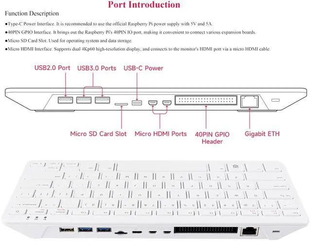 Alt view image 4 of 5 - Pi 500 Basic Kit, Powerful Keyboard Computer, Same Quad-Core 64-bit Arm Processor and RP1 I/O Controller of RPi 5, Support WIFI/Bluetooth, Comes with Official RPi Micro SD Card 32GB,etc ( 6 Items)