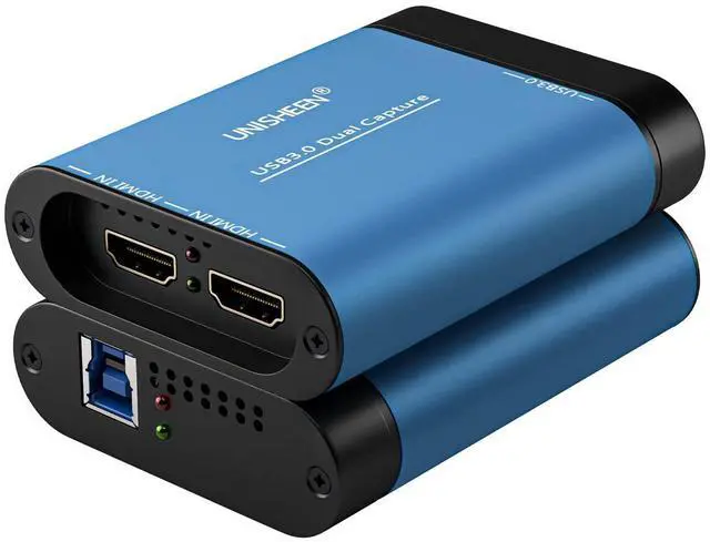 Main image of Unisheen Dual Input Capture Card - HDMI to USB 3.0 Video Capture Device, 1080P 60fps UVC YUV422 PnP HD Video Grabber Converter for Game Recording & Live Streaming - No Drivers Needed