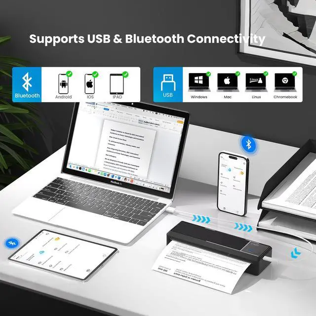 Alt view image 2 of 5 - vretti Portable Printer Wireless for Travel, P83 Wireless inkless with 304DPI, Portable Thermal Printer, Instant Printing, Support US Letter&A4&B5, Inkless Printer for iOS&Android