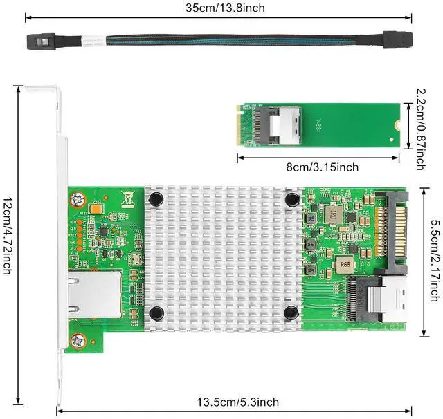 Alt view image 3 of 5 - Vogzone M.2 to 10GbE RJ45 NIC, Single RJ45 Port with Intel 82599 chip, M.2 + M Key + SFF-8087 with 35cm(13.7in) Cable, 10 Gigabit Network Card for Windows, Linux, UEFI