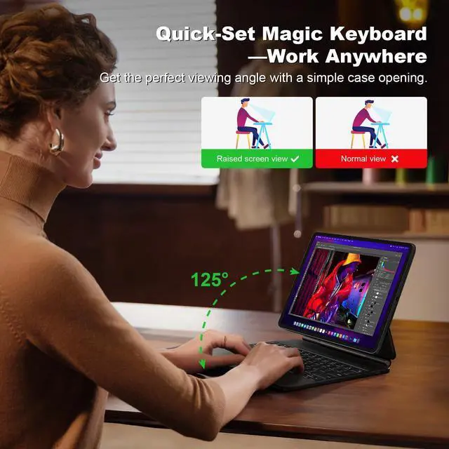 Alt view image 3 of 5 - Magic Keyboard for iPad Air 11-inch (M2 2024/M3 2025)&iPad Pro 11 inch (4th/3rd/2nd/1st Gen),Bluetooth Keyboard Case for 10.9" iPad Air 5th/4th Gen with Usb-C Charging,Multi-Touch Trackpad, Backlight