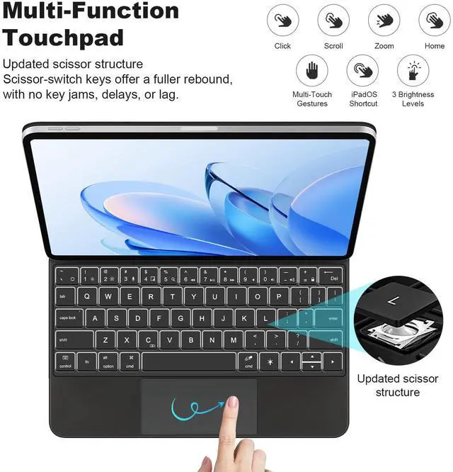 Alt view image 4 of 5 - Magic Keyboard for iPad Air 11-inch (M2 2024/M3 2025)&iPad Pro 11 inch (4th/3rd/2nd/1st Gen),Bluetooth Keyboard Case for 10.9" iPad Air 5th/4th Gen with Usb-C Charging,Multi-Touch Trackpad, Backlight
