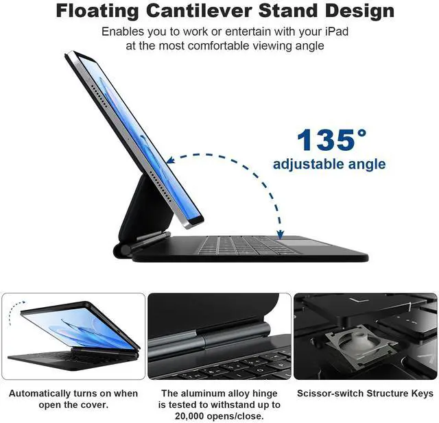 Alt view image 5 of 5 - Magic Keyboard for iPad Air 11-inch (M2 2024/M3 2025)&iPad Pro 11 inch (4th/3rd/2nd/1st Gen),Bluetooth Keyboard Case for 10.9" iPad Air 5th/4th Gen with Usb-C Charging,Multi-Touch Trackpad, Backlight