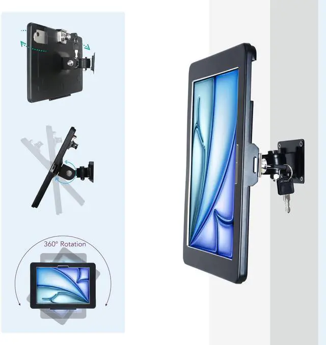 Alt view image 3 of 5 - WeSTRUGGLE On Wall Mount Bracket for 11'' iPad Air(M2) 2024 :,Excluding Other 11" iPad,with Lock &Key, Multi Angle Design,Metal,(Black)