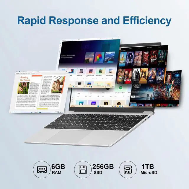 Alt view image 3 of 5 - WOZIFAN 15.6" Traditional Laptop 6 GB DDR4 256 GB SSD J4105 (Up to 2.5Ghz) 4-Core Win 11 PC 1920x1080 FHD Dual WiFi BT 4.2 Support 1TB SSD Expand with Wireless Mouse for Work Entertainment-Silver