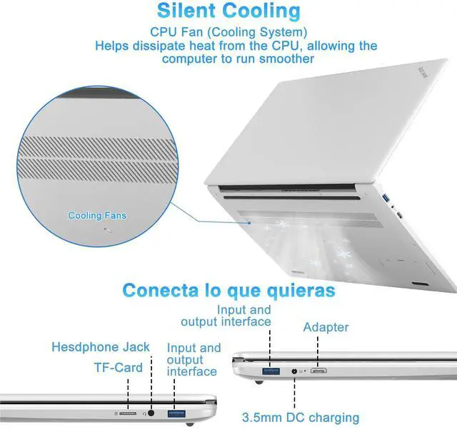 Alt view image 5 of 5 - WOZIFAN 15.6" Traditional Laptop 6 GB DDR4 256 GB SSD J4105 (Up to 2.5Ghz) 4-Core Win 11 PC 1920x1080 FHD Dual WiFi BT 4.2 Support 1TB SSD Expand with Wireless Mouse for Work Entertainment-Silver