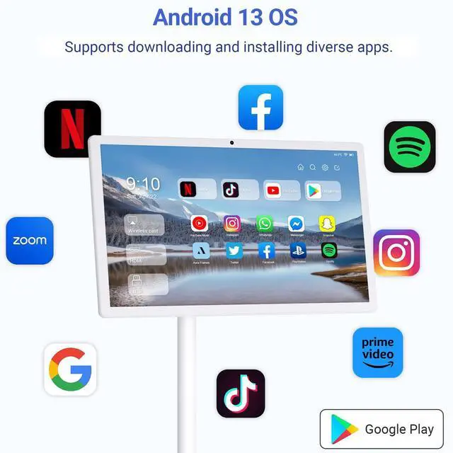 Alt view image 4 of 5 - WinTang 22-Inch Portable TV on Wheels, 1080p Portable Touch Screen Monitor, Smart Rolling TV Built-in 13MP Camera, Built-in Battery Operated TV | Android 13 | 6+128G