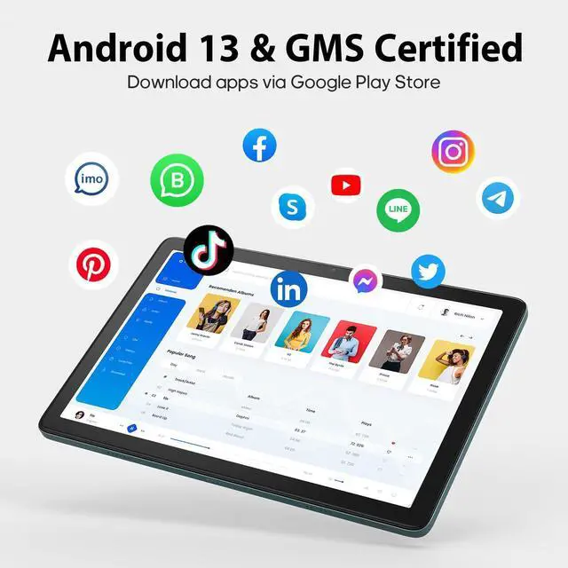 Alt view image 2 of 5 - xiskt Android Tablet 10.1 inch Android 13 Tablet,8(4+4) GB&128GB Storage(Expand to 512GB), Dual 13MP+5MP Camera, 6800mAh, WiFi, Bluetooth 5.0,GPS