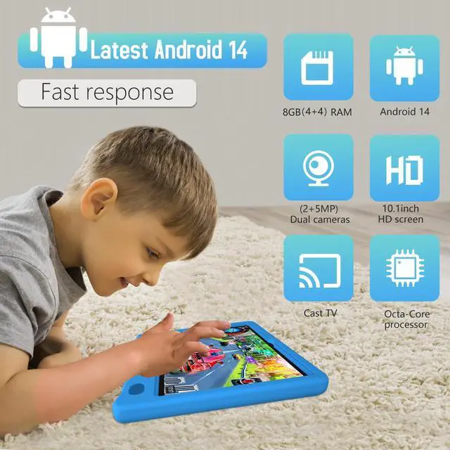 Alt view image 4 of 5 - YACXBTK Tablet for Kids 10.1 inch Android 14, 8GB+64GB(TF 1TB) 6000mAh Kids Tablet WiFi6 Parental Control,Face Unlock, 1280 * 800 HD Screen (Layard Blue)