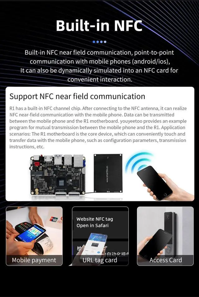 Alt view image 3 of 5 - youyeetoo R1 Single Board Computer -Basic Rockchip RK3588S -6 Tops NPU & 8K Display -Support HDMI 2.1, SATA 3.0, PCIe 2.0 SSD, USB Host x5, Onboard NFC -AIoT Control/NAS (8GB RAM+64GB eMMC)
