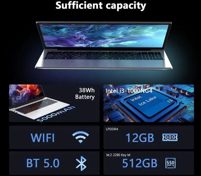 Alt view image 4 of 5 - Gaming laptop,Laptop,12GB DDR4 NVMe 512GB SSD,Core i3-1000NG4 2 Cores 4 Threads (Up to 3.2GHz) Processor,15.6" FHD Display 1920X1080 IPS 180deg Vieing Angle,Aluminum Body,With WiFi/BT,Backlit Keyboard