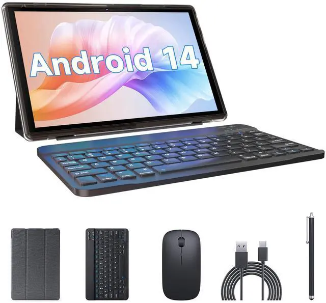 Main image of 2 in 1 Tablet with Keyboard Case Mouse Stylus, 10 inch Tablet Android 14 Tablets PC, 6GB RAM+32GB ROM 1TB Expandable Tableta, 6000mAh Battery IPS 10.1" Tab 2MP+8MP Dual Camera WiFi Bluetooth Tablet.