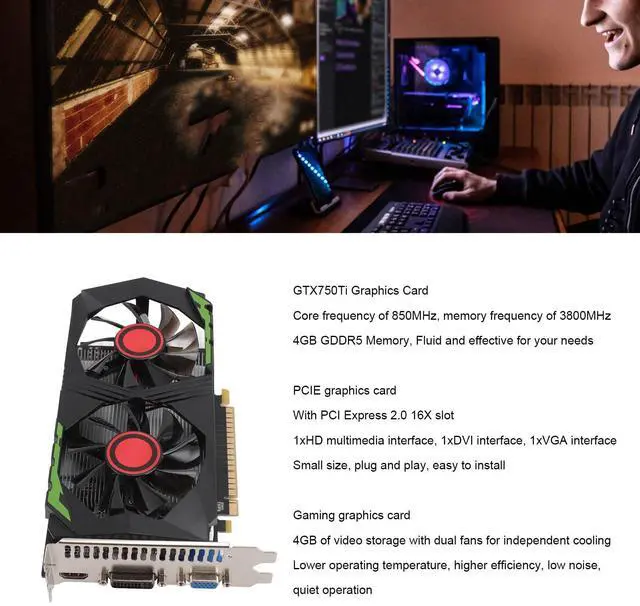Alt view image 3 of 5 - Zunate 4GB GDDR5 GTX750Ti GPU, 128Bit Gaming Graphics Card, GPU Video Card with Stable Performance, HDMI DVI VGA Interface for PC