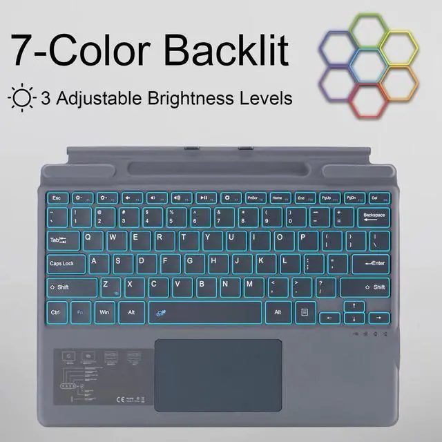 Alt view image 4 of 5 - Zoof Type Cover for Microsoft Surface Pro 11 / Pro 10 / Pro 9 / Pro 8 / Pro X, 13 inch, Portable Slim Bluetooch Keyboard with Touchpad, Pen Holder (Gray with Backlit)