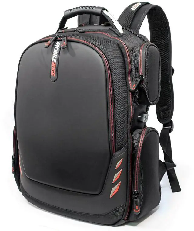 Main image of Mobile Edge Core Gaming Laptop Backpack for 17-18 Inch Laptops with USB Charging Port and Cable, TSA-Friendly, Black/Red